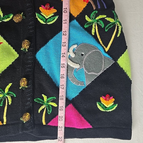 Jack B Quick Womens Animal Safari Knit Argyle Cardigan Sweater Medium Teacher - Picture 5 of 11